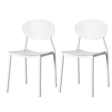 FABULAXE Modern Plastic Outdoor Dining Chair with Open Oval Back Design, White, PK 2 QI004226.WT.2
